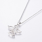 304 Stainless Steel Chain Necklaces, with Brass Micro Pave Cubic Zirconia Pendants, Angel