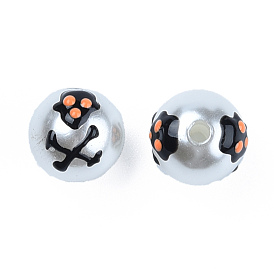 ABS Plastic Imitation Pearl Beads, with Enamel, Round with Skull