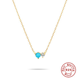 Classic Mixed Stone Pendant Necklace with Blue and White Diamonds on S925 Silver Chain