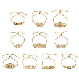 Cubic Zirconia Link Slider Bracelets, with Light Gold Brass Box Chains