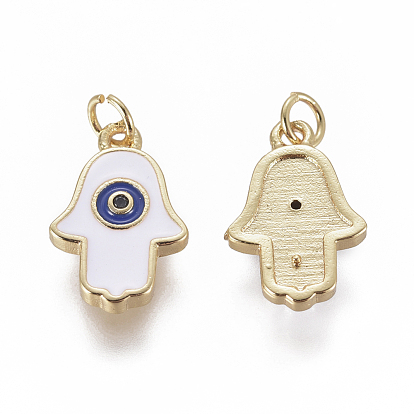 Enamel Charms, with Brass Findings and Cubic Zirconia, Hamsa Hand/Hand of Fatima/Hand with Eye, Golden