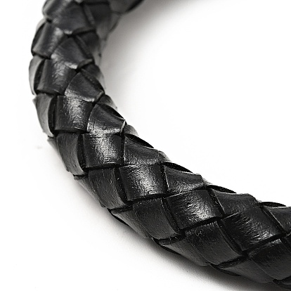 Pulsera de cordón redondo trenzado de cuero, 304 pulsera gótica con cierre de cabeza de dragón de acero inoxidable para hombres y mujeres