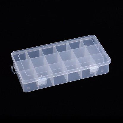 Polypropylene(PP) Bead Storage Container, 18 Compartment Organizer Boxes, with 5PCS Adjustable Dividers, Rectangle