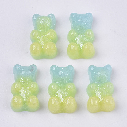 Opaque Resin Cabochons, with Glitter Powder, Two Tone, Bear