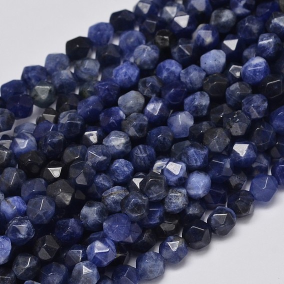 Faceted Natural Sodalite Beads Strands, Star Cut Round Beads