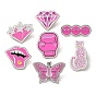 Alfileres de esmalte serie rosa, Broches de aleación en tono platino para ropa, mochila, mujer, mariposa/labio/leopardo