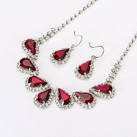 Fashion Crystal Stud Earrings Pendant Necklace Red White Glass Inlay N219