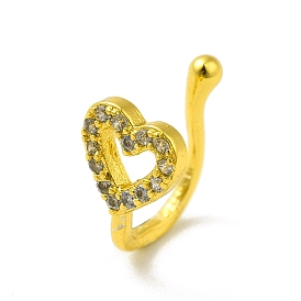 Clear Cubic Zirconia Hollow Heart Clip on Nose Ring, Brass Nose Cuff Non Piercing for Women