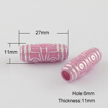 Plating Acrylic Beads, Metal Enlaced, Barrel, 27x11mm, Hole: 6mm, about 330pcs/500g