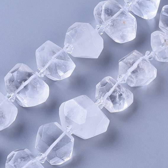 De perlas de cristal de cuarzo natural hebras, cristal de roca, facetados, pepitas