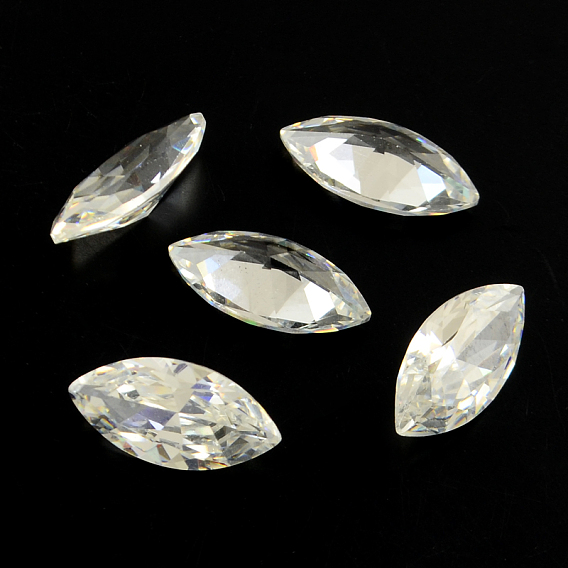 Horse Eye Shaped Cubic Zirconia Pointed Back Cabochons, Faceted
