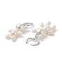Natural Pearl Bear Dangle Leverback Earrings, Brass Wire Wrap Long Drop Earrings for Women