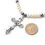 Jésus croix alliage pendentif colliers pour femmes hommes, colliers en hématite synthétique et perles de verre