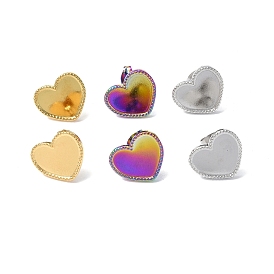 304 Stainless Steel Stud Earring Findings, Heart Tray Earring Settings, with Ear Nuts