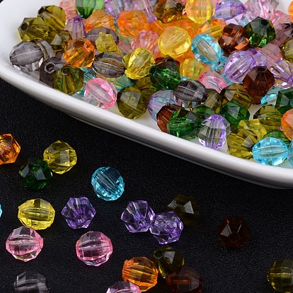 Transparent Acrylic Beads, Faceted Round, Mixed Color, 8x8.5x7mm, Hole: 1.5mm