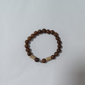 Natural Wood & Fossil & 304 Stainless Steel Beaded Stretch Bracelet, Yoga Gemstone Jewelry for Men Women