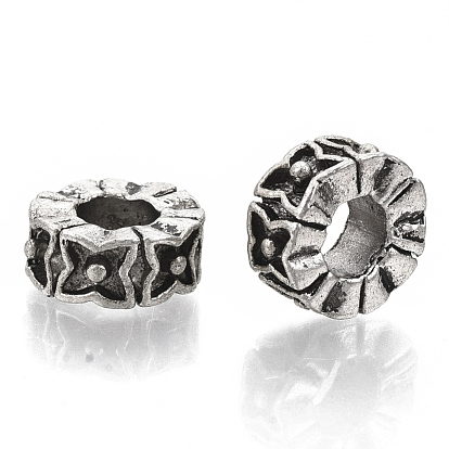 Tibetan Style Alloy Beads, Large Hole Beads, Cadmium Free & Lead Free, Column with Flower