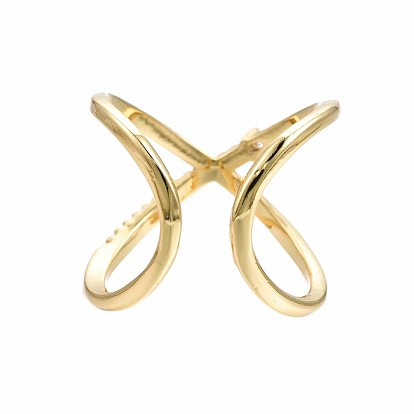 Anillo de puño cruzado de latón chapado en oro real 18k, anillo abierto con envoltura de alambre para mujer