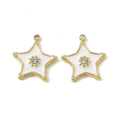 Vacuum Plating 201 Stainless Steel Enamel Pendants, with Rhinestone, Real 18K Gold Plated, Star Charm