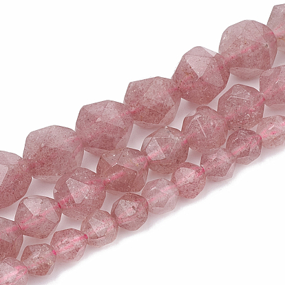 Natural Strawberry Quartz Beads Strands, Star Cut Round Beads, Faceted