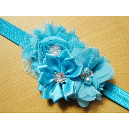 Elastic Child Headbands for Girls, Hair Accessories, with Lace Flower and ABS Imitation Pearl, Handsewn