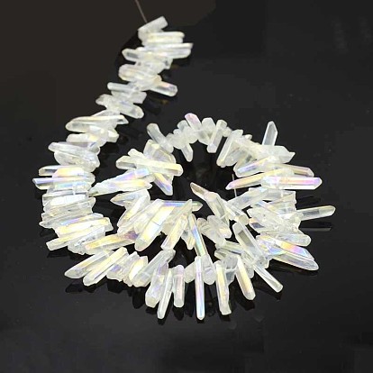 Naturelles galvaniques cristal de quartz perles brins, nuggets, 9~30x2~5x3~6mm, Trou: 1mm, 15 pouce