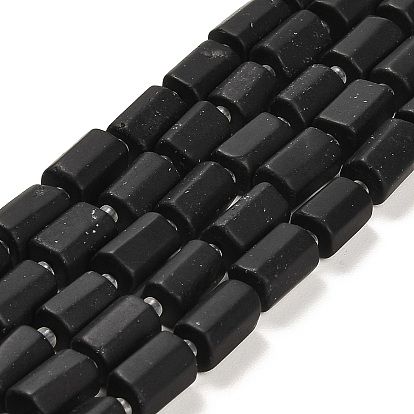 Frosted Natural Black Tourmaline Beads Strands, with Seed Beads, Faceted Column