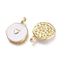 Laiton émail pendentifs, plat et circulaire avec coeur, or