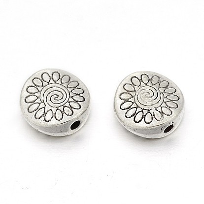 Tibetan Style Alloy Beads, Lead Free & Cadmium Free, Flat Round with Flower