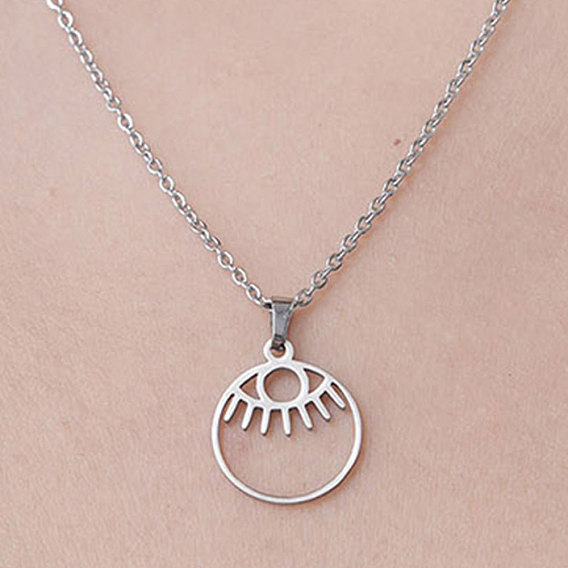 201 Stainless Steel Hollow Eye Pendant Necklace