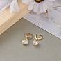 Brass Huggie Hoop Earrings, with Alloy Cabochons and Natural Baroque Pearl Keshi Pearl Beads, Oval with Marine Organism