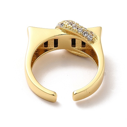 Rectángulo de circonitas cúbicas con anillo abierto de luna, joyas de latón chapado en oro real 18k para mujer