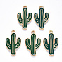 Alloy Enamel Pendants, Cactus, Light Gold, Dark Green