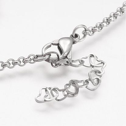 304 Stainless Steel Anklets, with Heart Charm and Rolo Chains