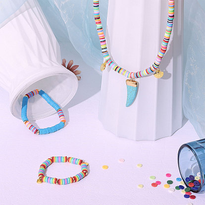 Эластичные браслеты и комплекты украшений с подвесками, с бисером хэйши из полимерной глины ручной работы, Spacer бисер латунные, фурнитура из сплава и подвески из синтетической бирюзы