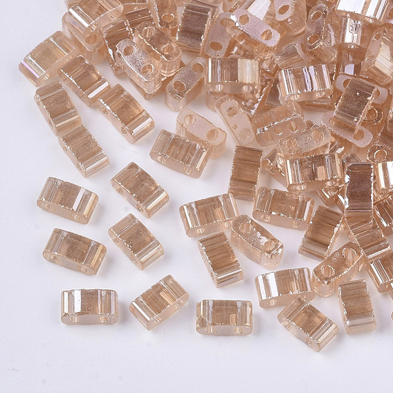 2-Hole Glass Seed Beads, Transparent Colours Luster, Rectangle