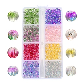 8 Colors Transparent Spray Painted Glass Beads, with Golden Foil, Round