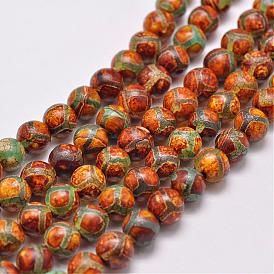 Motif de dos de tortue de style tibétain brins de perles dzi, perles naturelles et teints en agate, Style mat, ronde