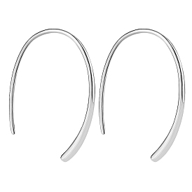 Rhodium Plated 925 Sterling Silver Simple Oval Dangle Earrings for Women