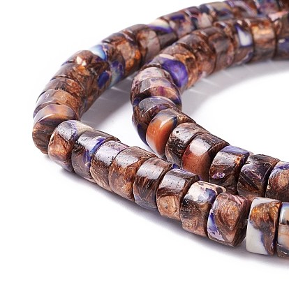 Brins de perles synthétiques assemblées de bronzite et de jaspe impérial, teint, perles heishi, Plat rond / disque