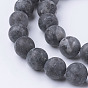 Brins de perles de larvikite noire naturelle, ronde, givré