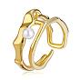 Anillo geométrico irregular de doble fila ajustable apilable perlas cultivadas anillos abiertos moda minimalista doble círculo anillo de pulgar joyería para mujer