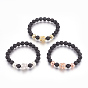 Stretch Bracelets, with Long-Lasting Plated Electroplated Natural Lava Rock, Natural Lava Rock and Brass Cubic Zirconia Beads, Buddha