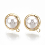 Brass Stud Earring Findings, with Loop, ABS Plastic Imitation Pearl Beads, Dome/Half Round, Nickel Free