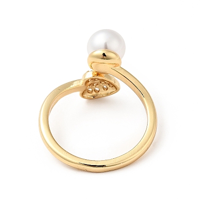 Открытое кольцо-манжета в форме сердца из прозрачного кубического циркония с акриловой жемчужиной, стеллаж для латунных украшений для женщин, без кадмия и без свинца