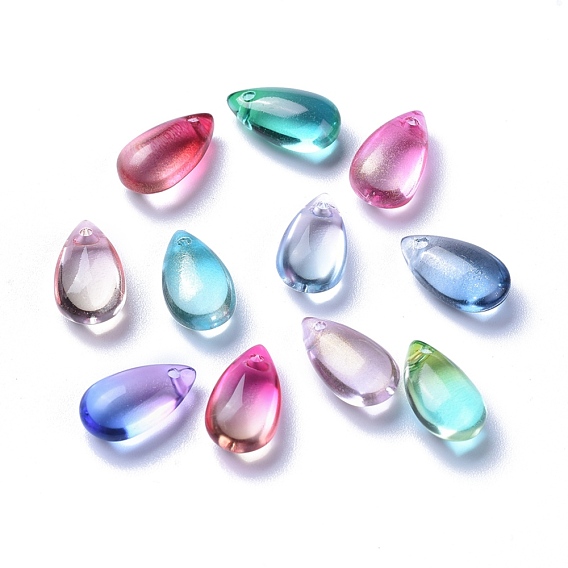 Transparent Glass Charms, Dyed & Heated, Teardrop