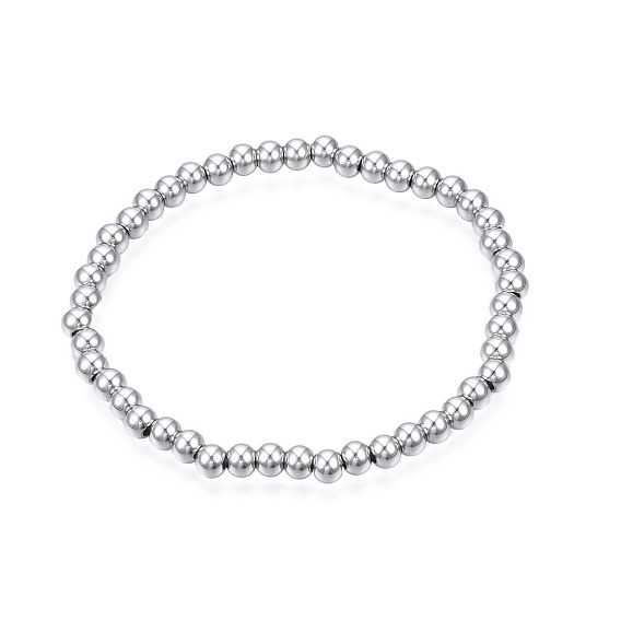 201 bracelet extensible en perles rondes en acier inoxydable pour hommes femmes