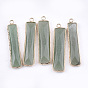 Natural Green Aventurine Pendants, with Brass Findings, Faceted, Rectangle, Golden