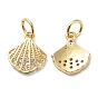 Brass Micro Pave Clear Cubic Zirconia Charms, with Jump Rings, Shell Shape