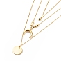 304 Stainless Steel Moon Pendant Triple Layered Necklace with Glass for Women, Golden